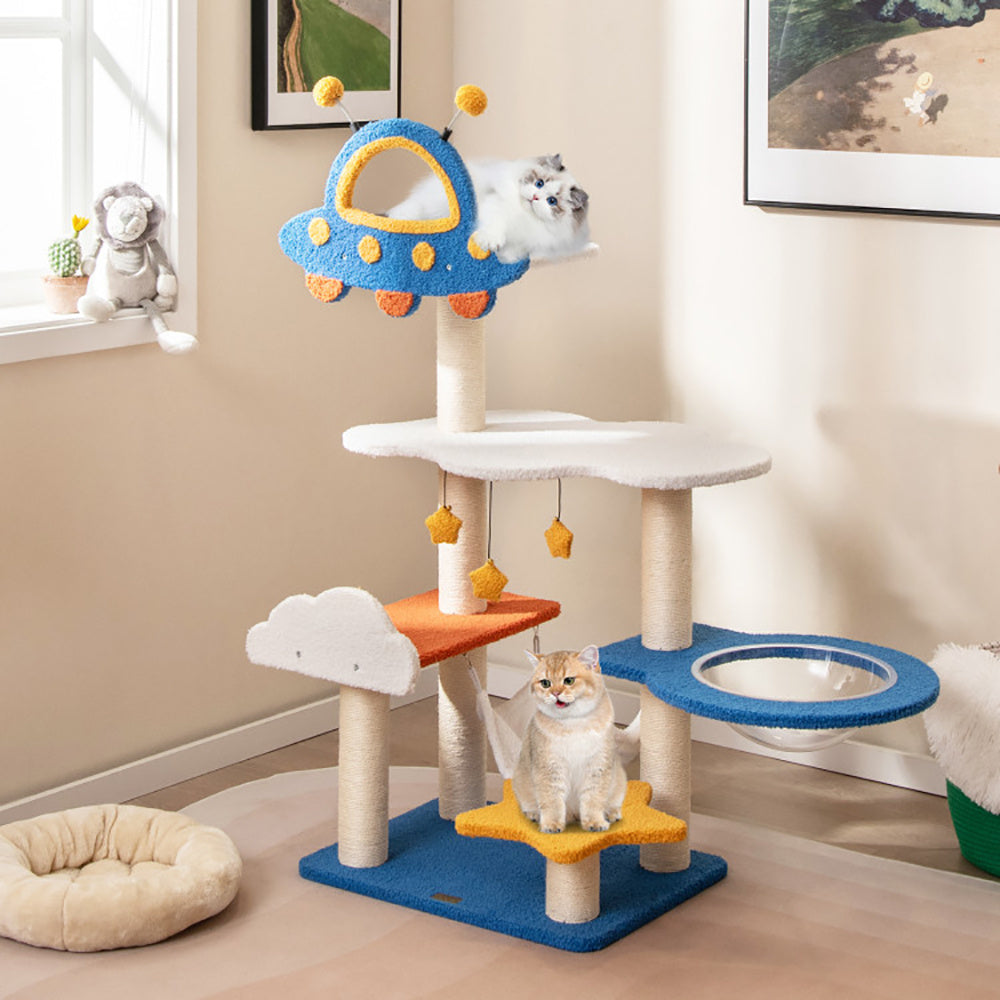 Cat Tree With UFO Top Perch Space Capsule and Sisal Scratching Posts