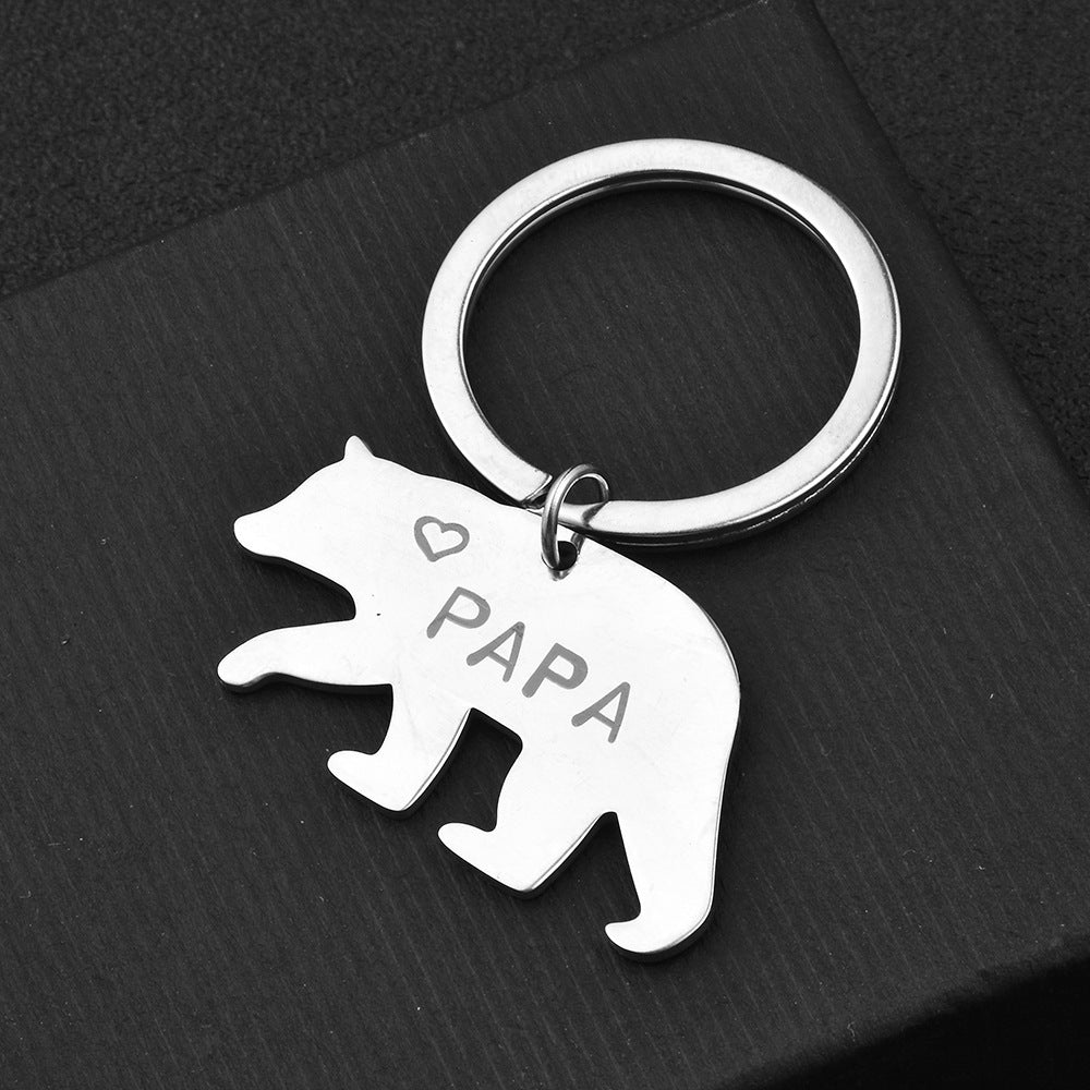 Stainless Steel PAPA Bear Keychain