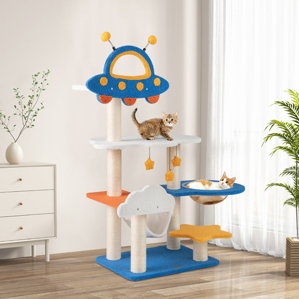 Cat Tree With UFO Top Perch Space Capsule and Sisal Scratching Posts
