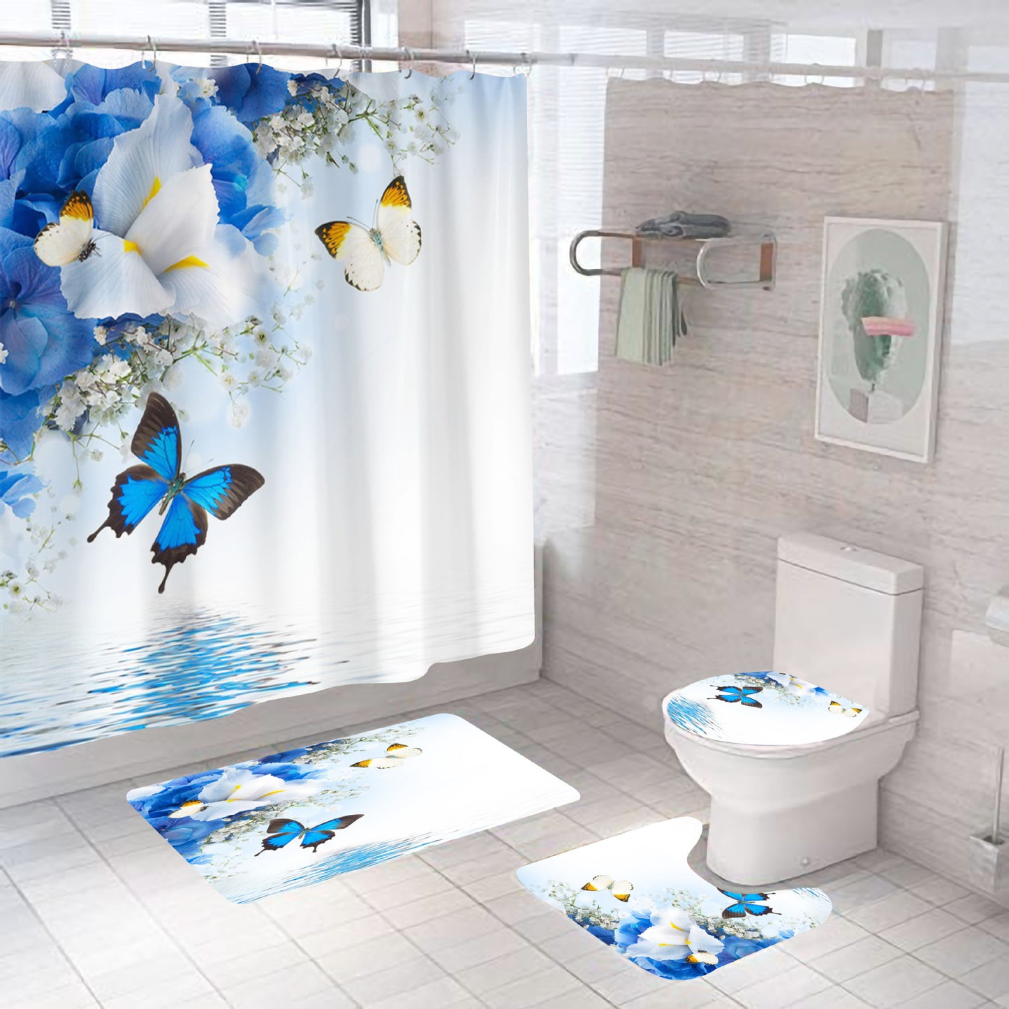 Butterfly Waterproof Polyester Bathroom Set