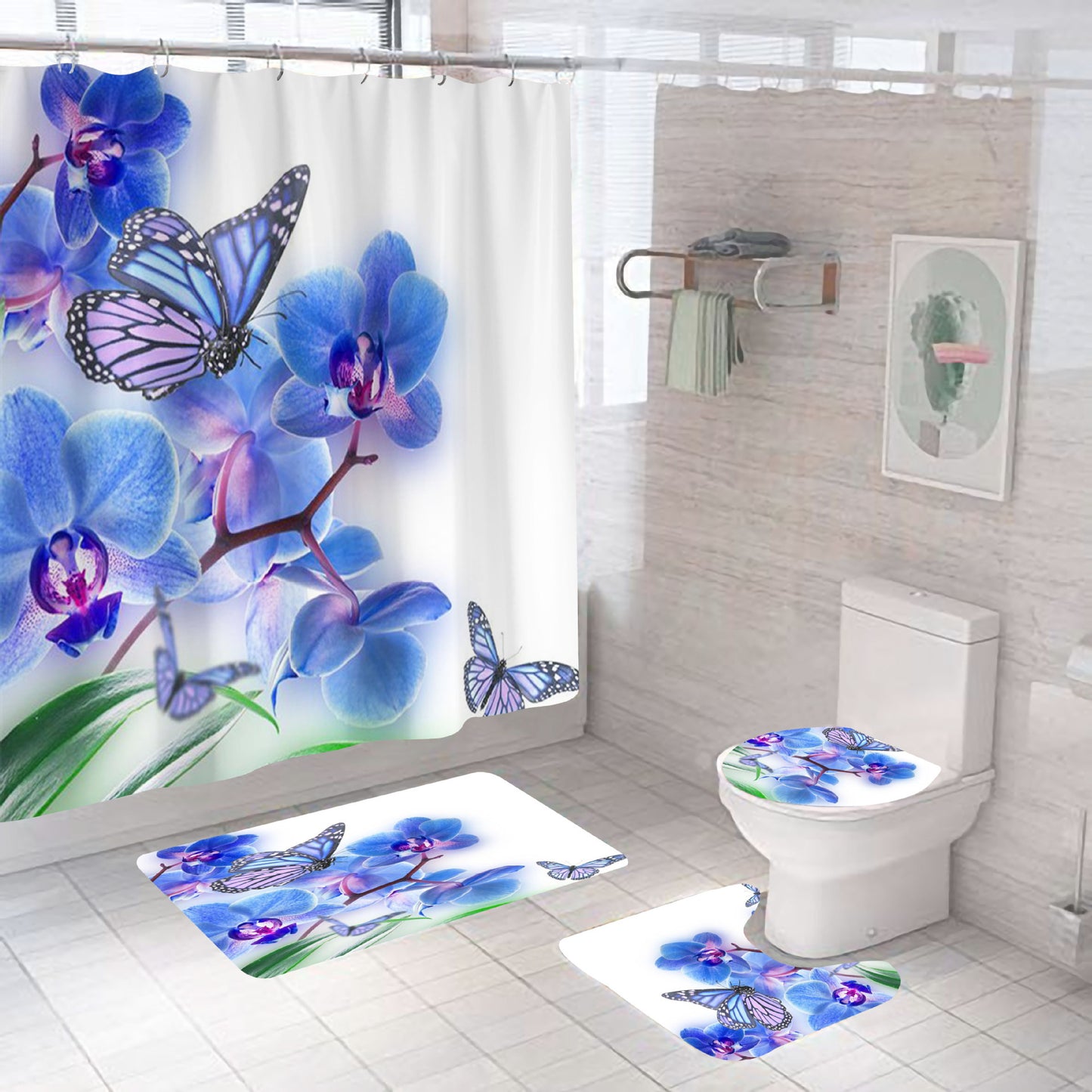 Butterfly Waterproof Polyester Bathroom Set