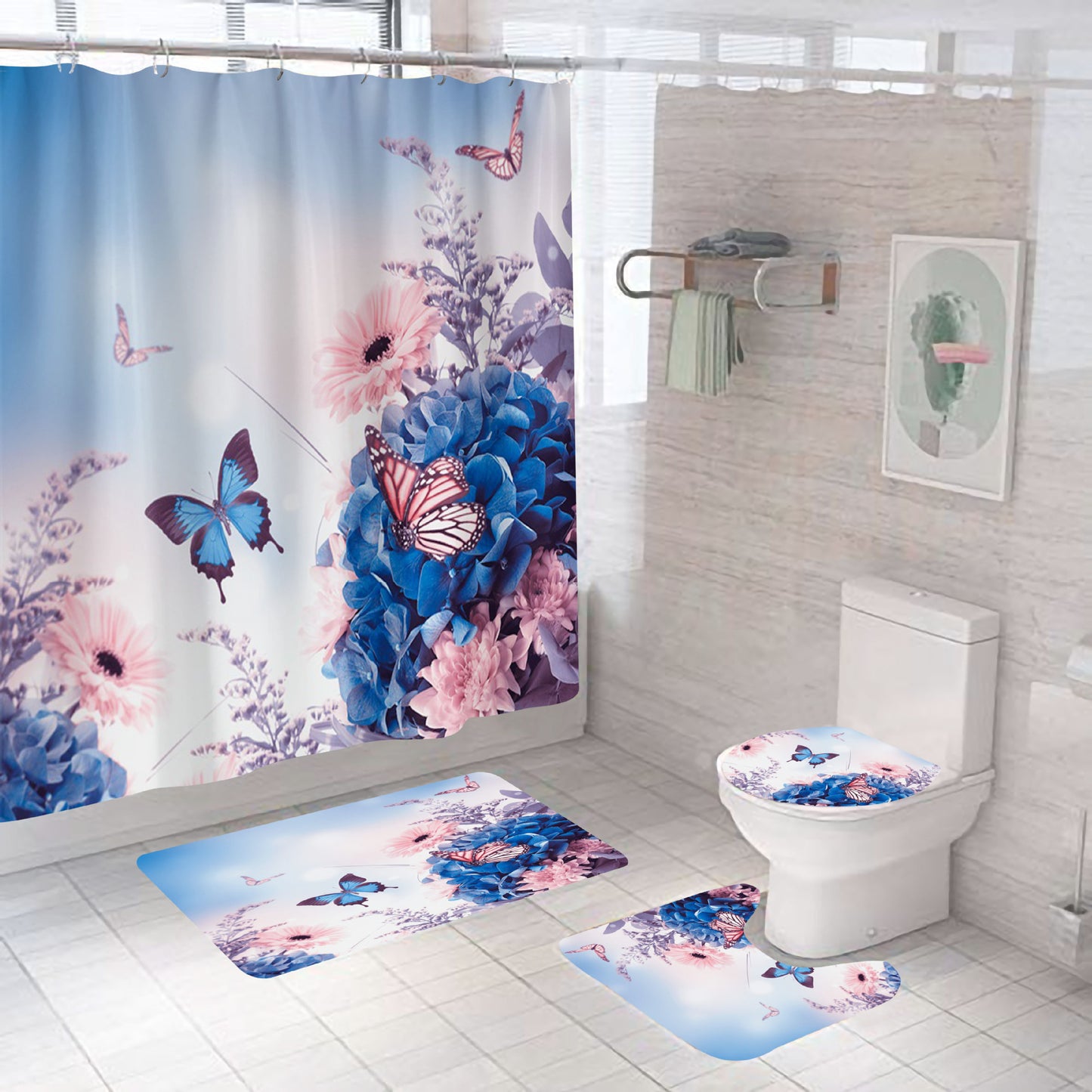 Butterfly Waterproof Polyester Bathroom Set