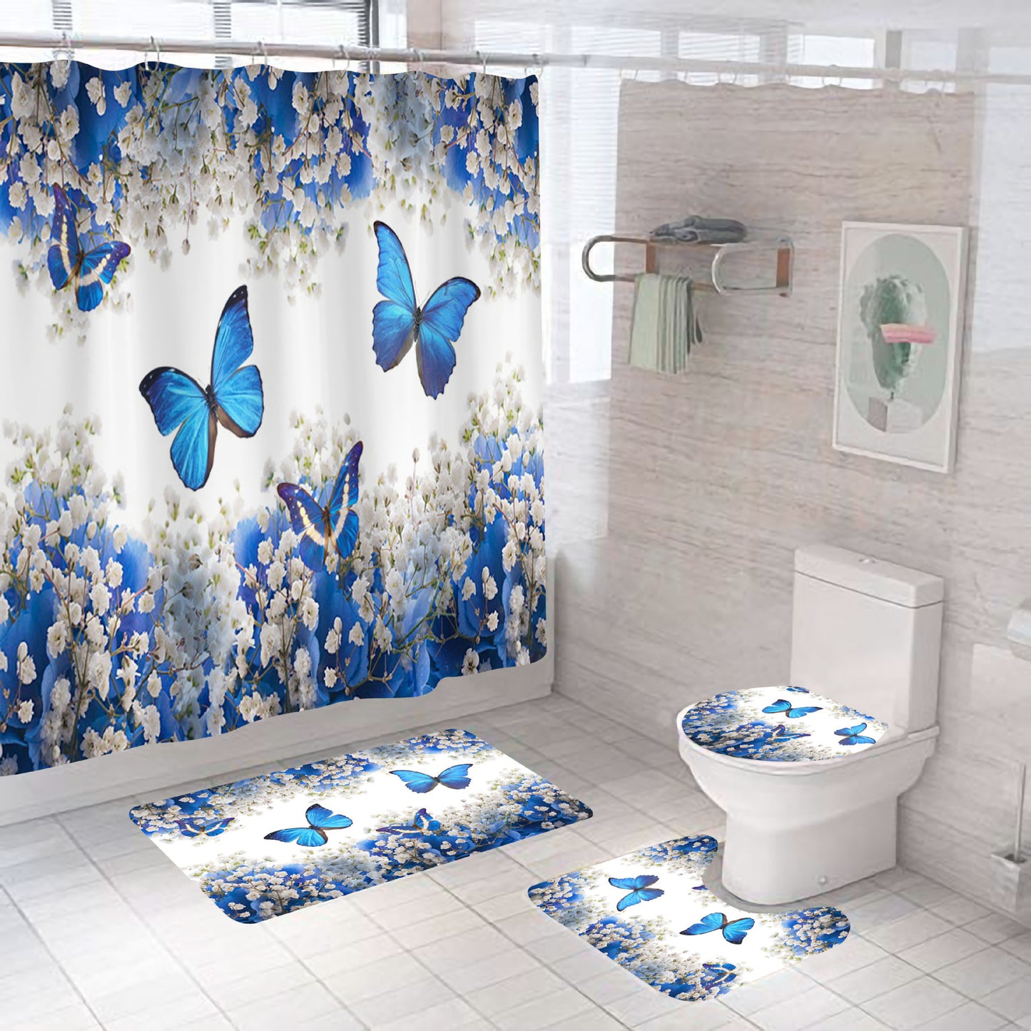 Butterfly Waterproof Polyester Bathroom Set