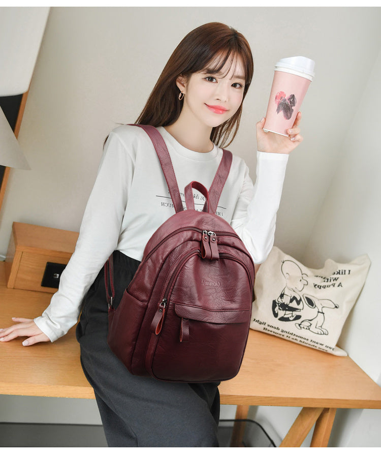 Versatile Soft Leather Fashion Backpack