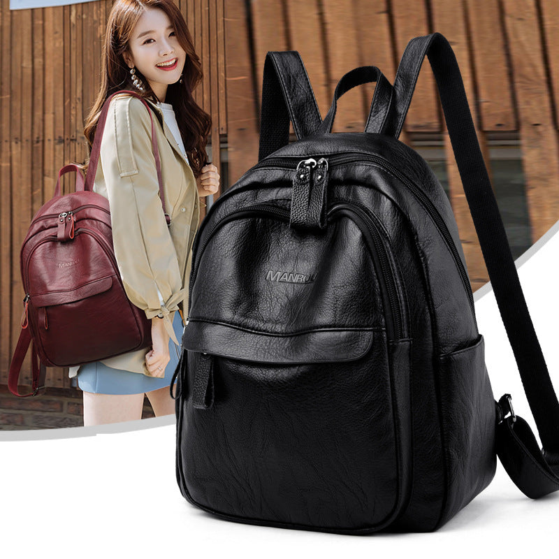 Versatile Soft Leather Fashion Backpack