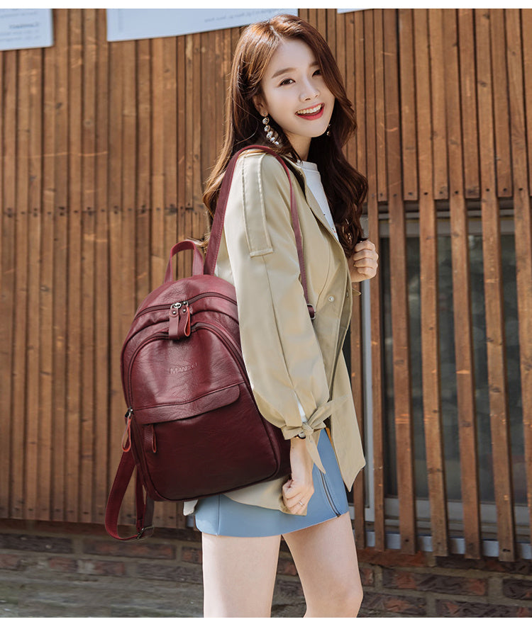 Versatile Soft Leather Fashion Backpack