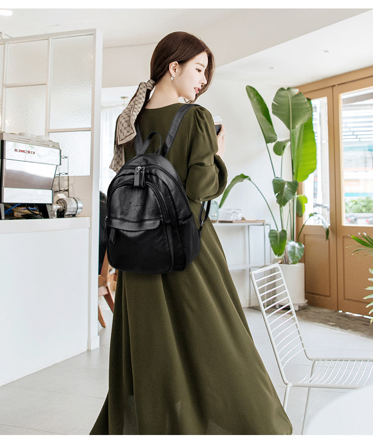 Versatile Soft Leather Fashion Backpack