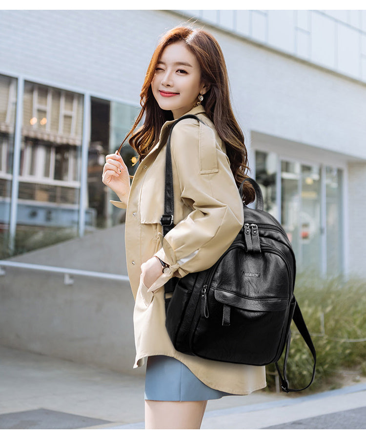 Versatile Soft Leather Fashion Backpack
