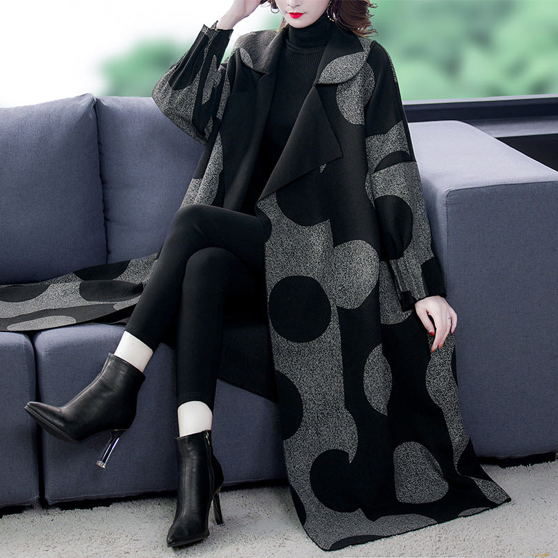 Loose Mid-length Large Lapel Polka Dot Coat