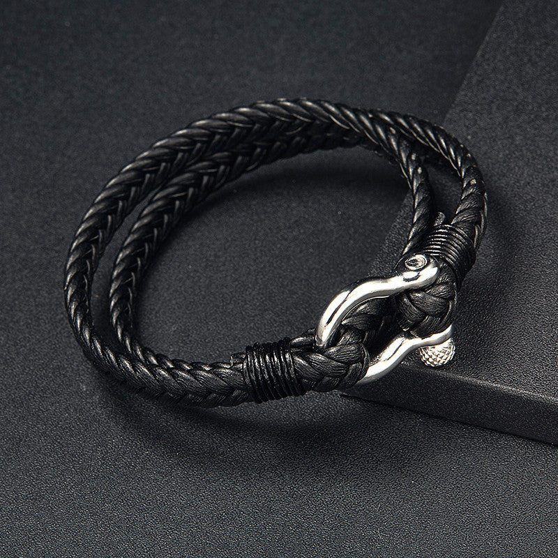 Genuine Leather Vacuette Clasp Woven Leather Bracelet