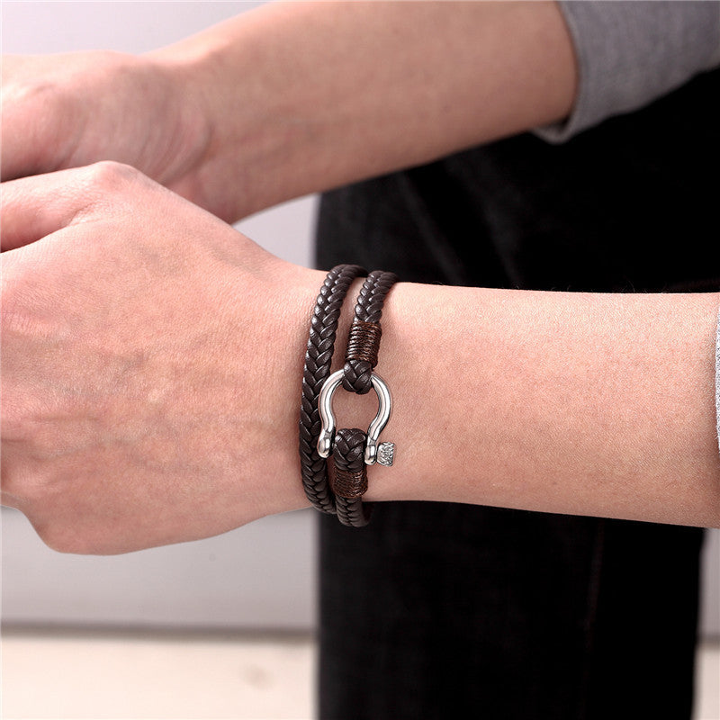Genuine Leather Vacuette Clasp Woven Leather Bracelet