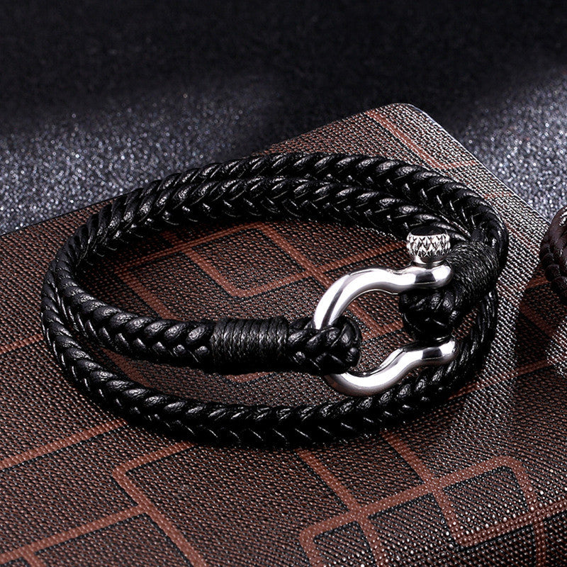Genuine Leather Vacuette Clasp Woven Leather Bracelet