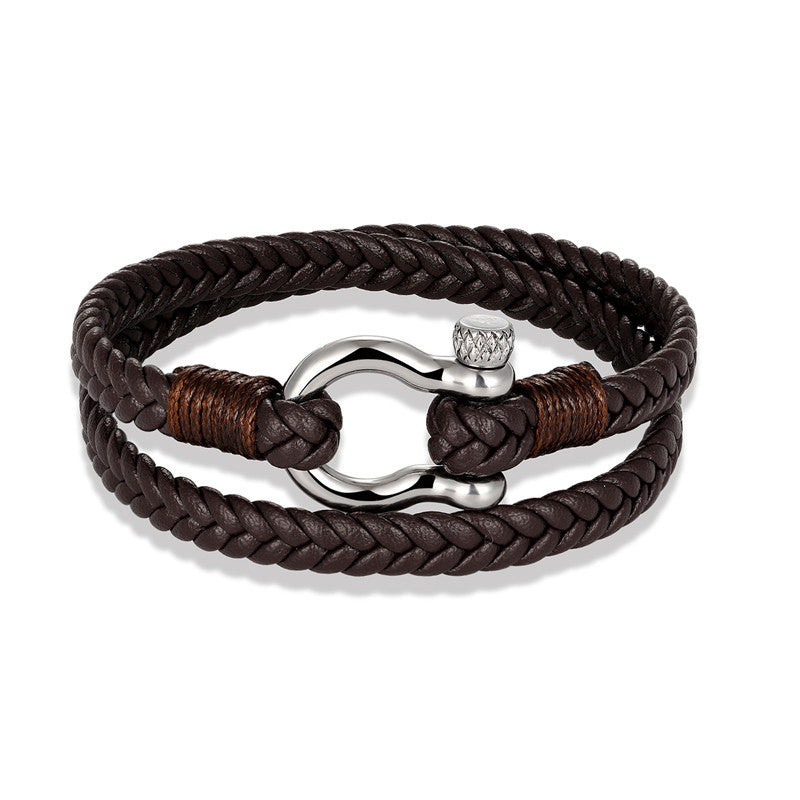 Genuine Leather Vacuette Clasp Woven Leather Bracelet