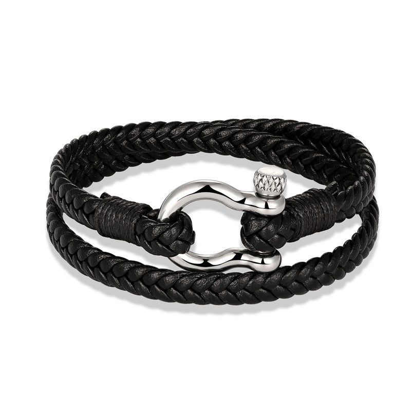 Genuine Leather Vacuette Clasp Woven Leather Bracelet
