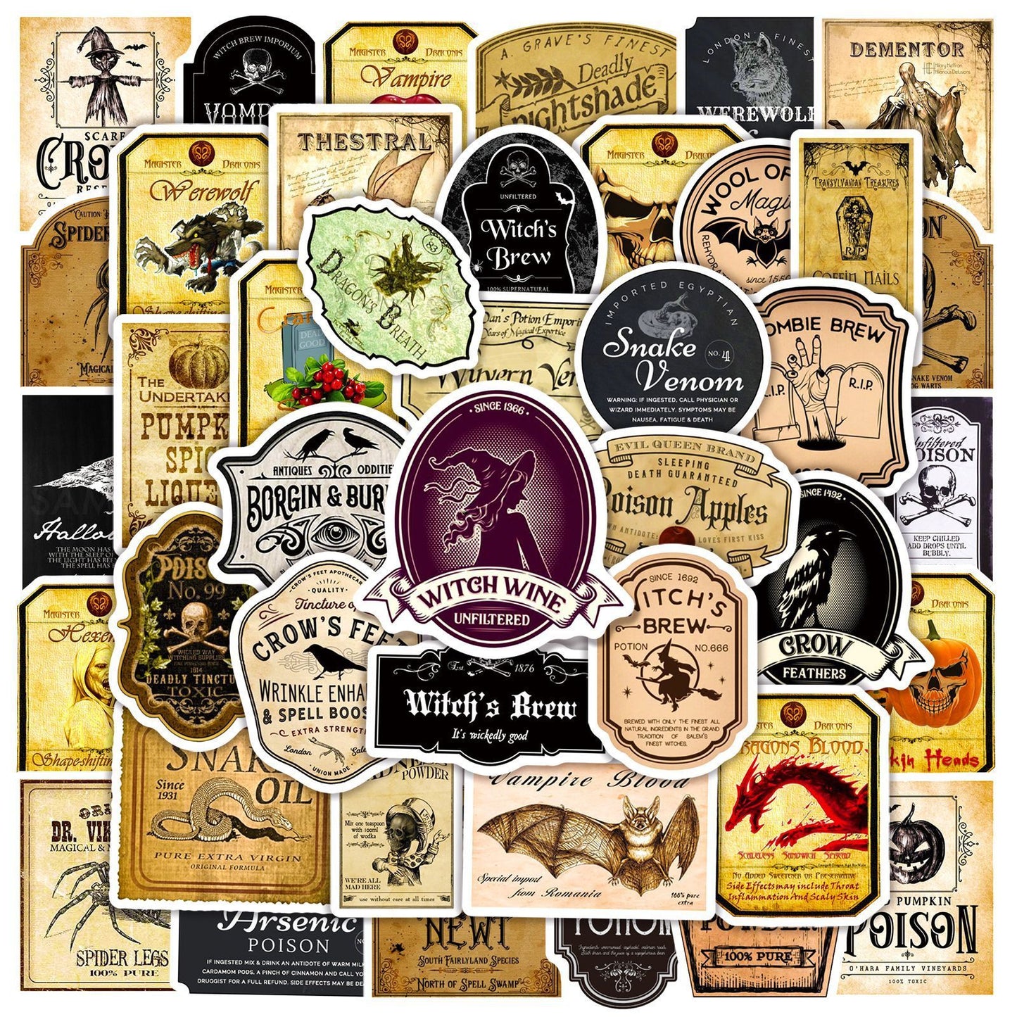 50 Vintage Halloween Bottle Stickers