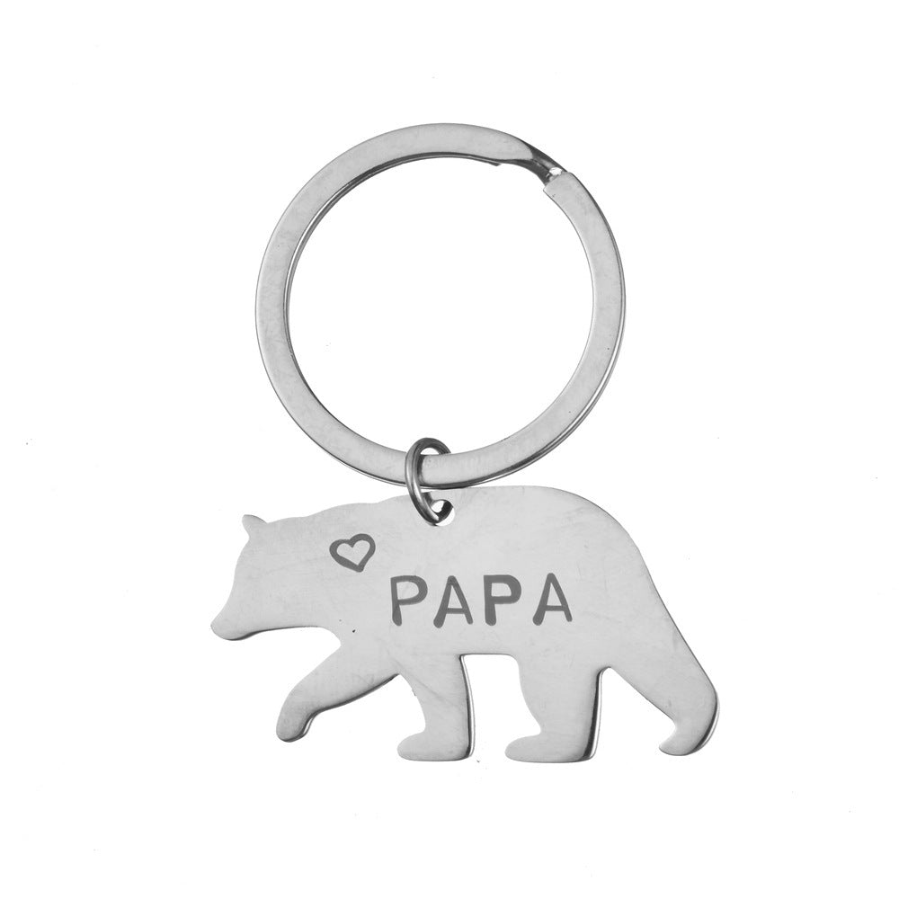 Stainless Steel PAPA Bear Keychain