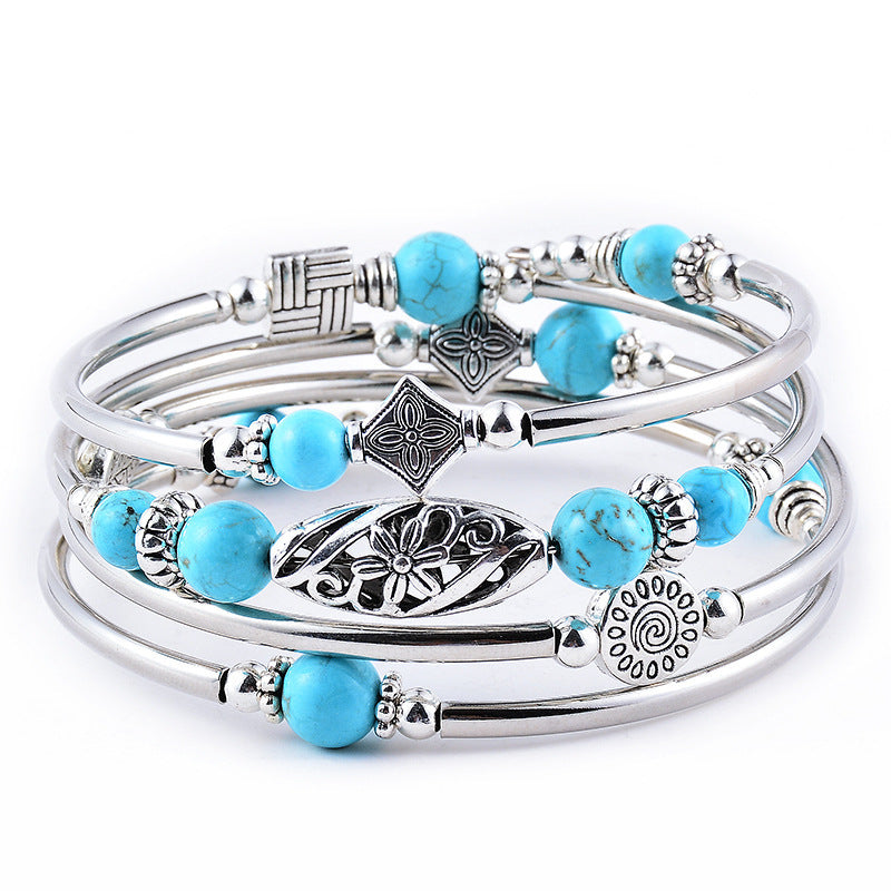 Multi-circle Layered Natural Stone Turquoise Bracelet