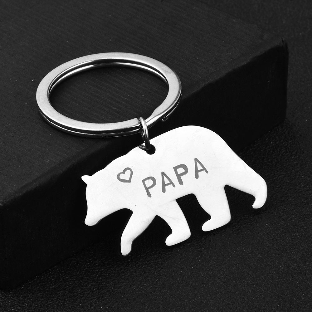 Stainless Steel PAPA Bear Keychain