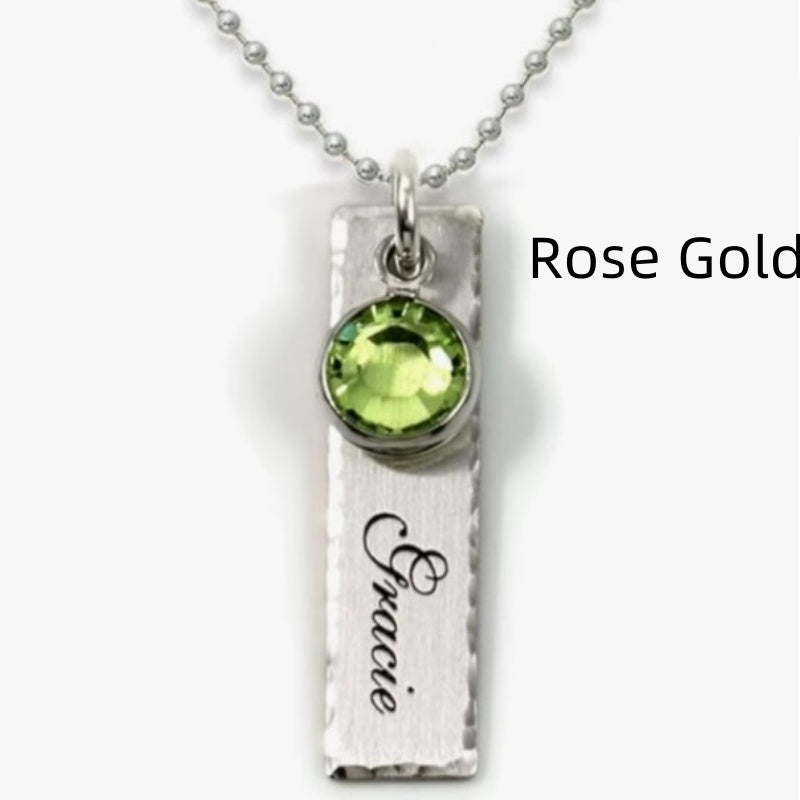 S925 Silver Engraved Strip Birthday with Birthday Stone Necklace