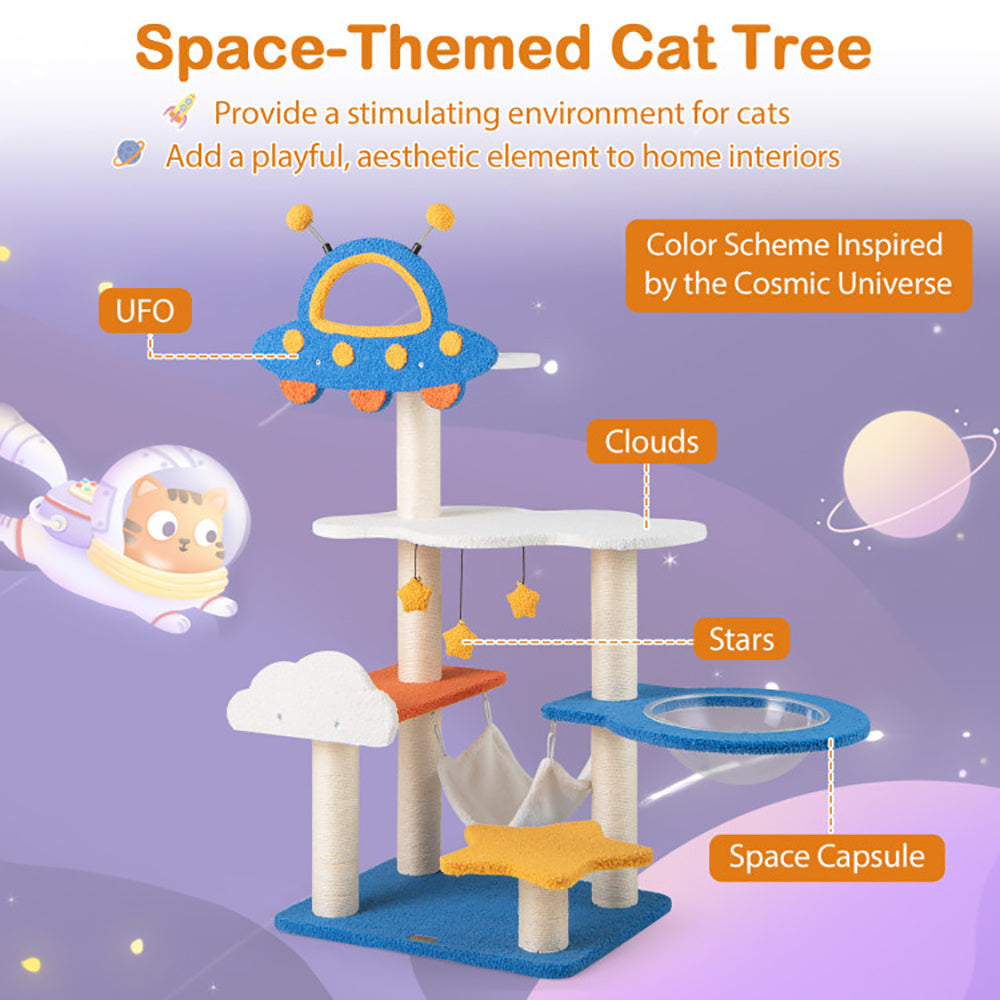 Cat Tree With UFO Top Perch Space Capsule and Sisal Scratching Posts