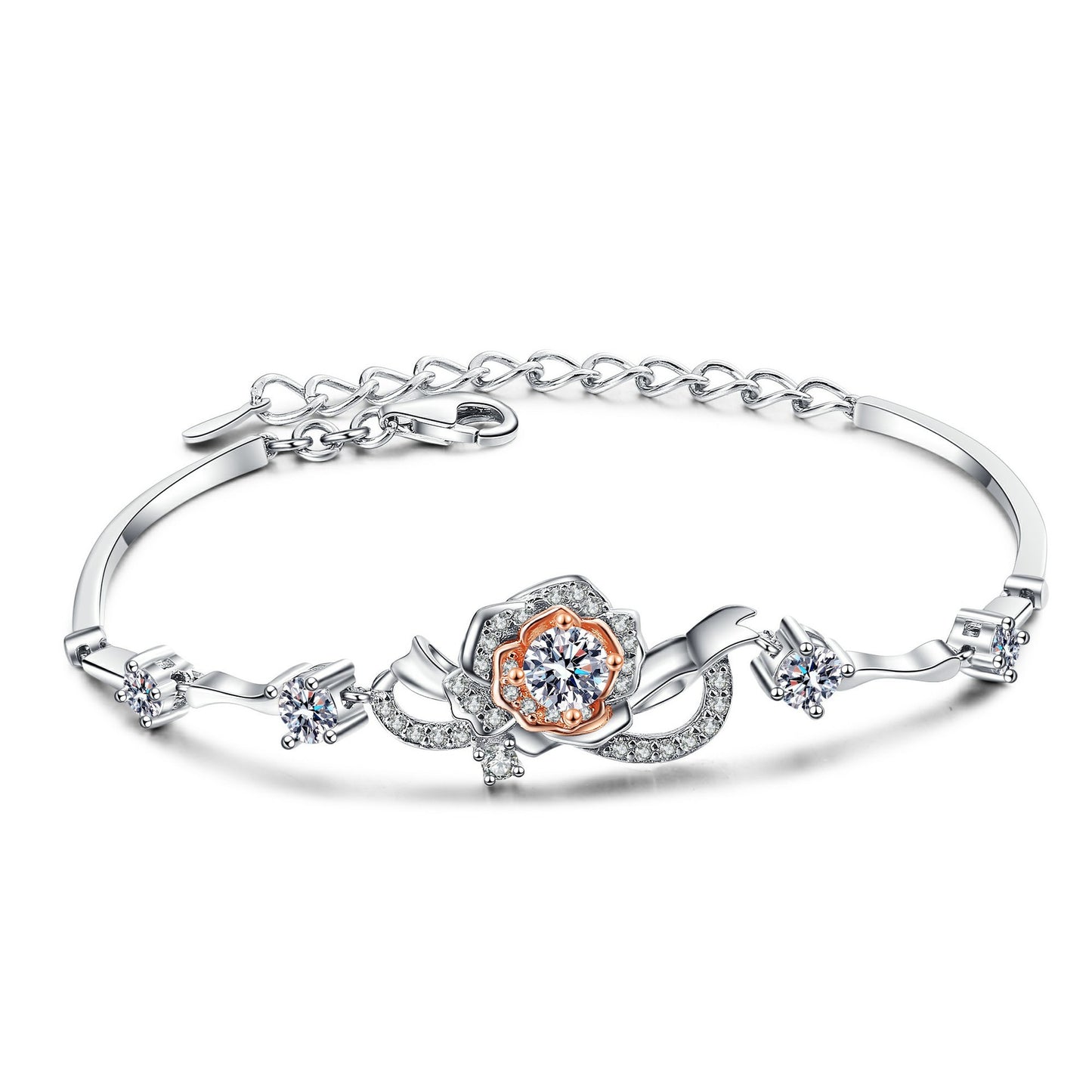 Rose Silver Inlaid Moissanite Bracelet