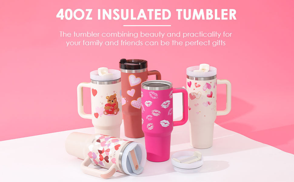 40 Oz Stainless Steel Tumbler with Lid & Straw