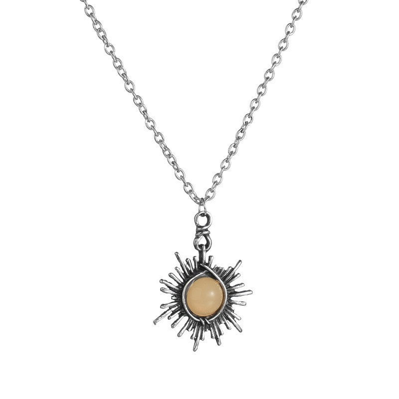 Natural Stone Wire Winding Pendant Necklace