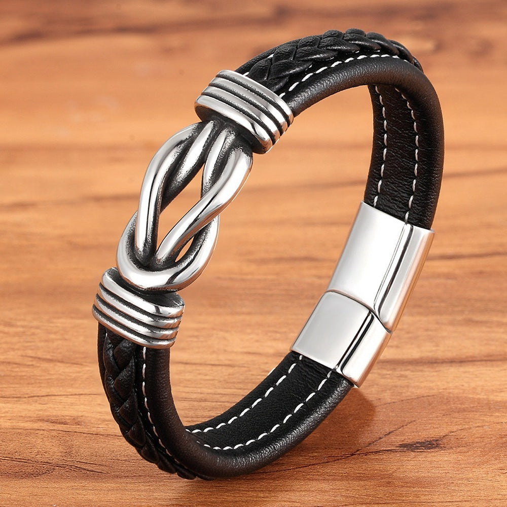 Leather Cord Stainless Steel Bracelet