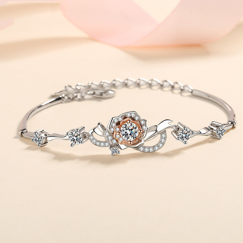 Rose Silver Inlaid Moissanite Bracelet