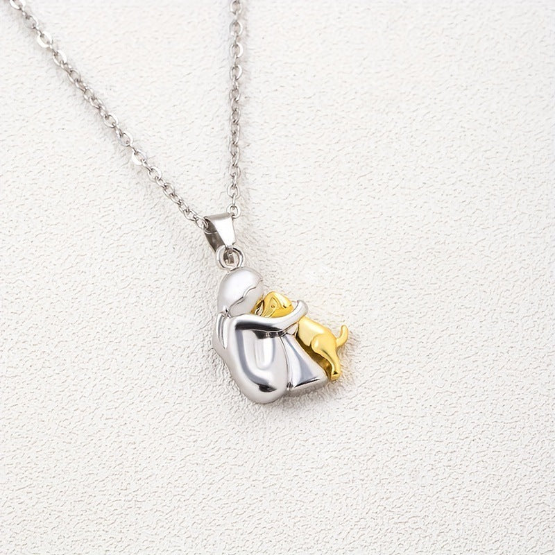 Little Girl and Dog Hug Necklace