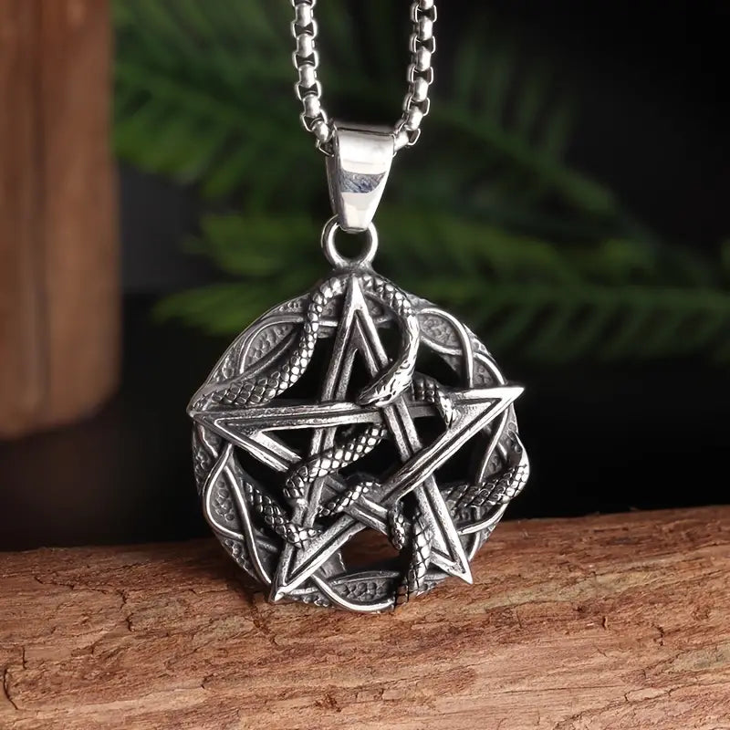 Pentagram Snake Pendant Necklace.