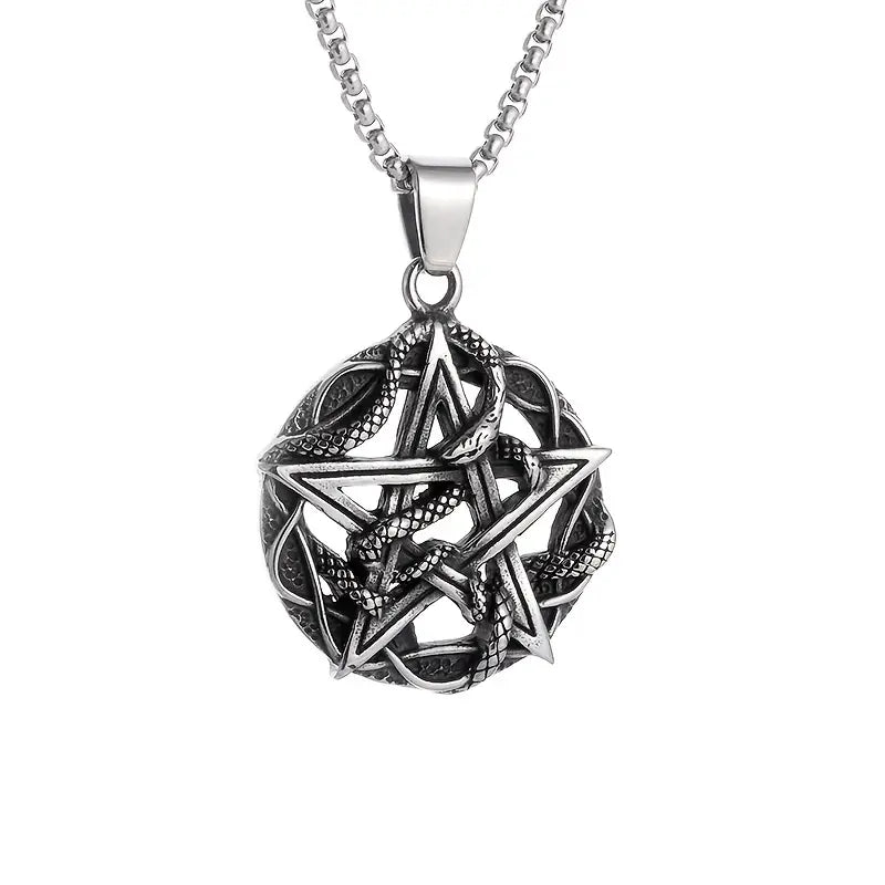 Pentagram Snake Pendant Necklace.