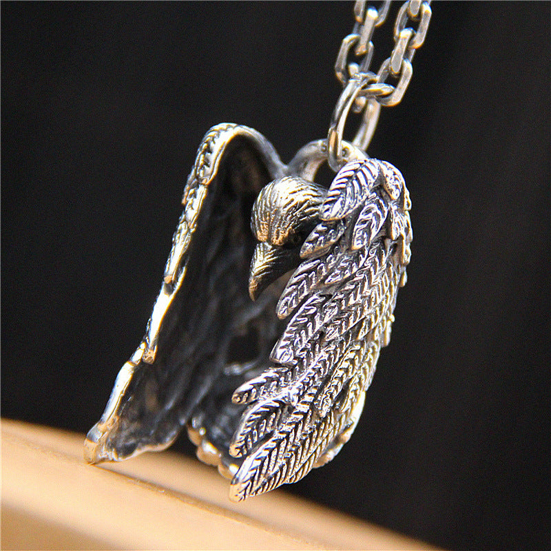 Vintage Evil Psychic Crow Sterling Silver Pendant Necklace