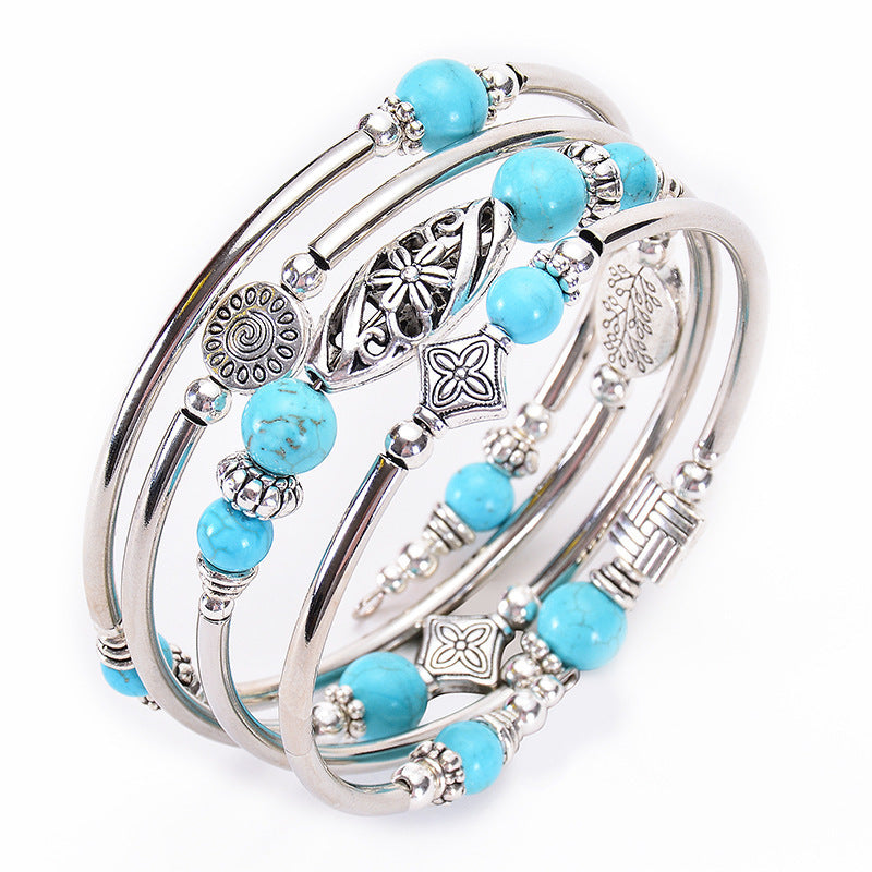 Multi-circle Layered Natural Stone Turquoise Bracelet