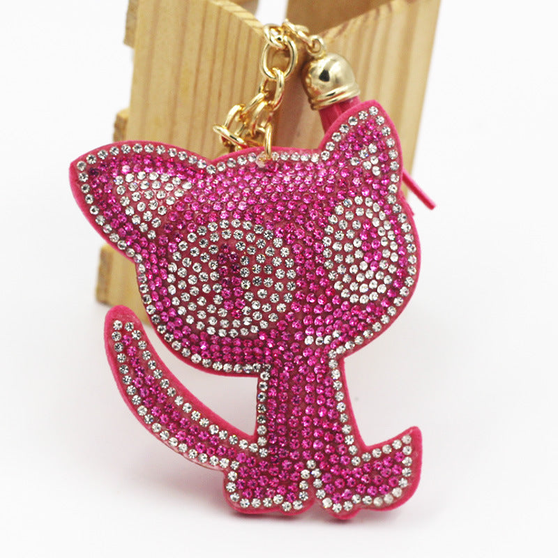 Cute Cat Rhinestone Keychain