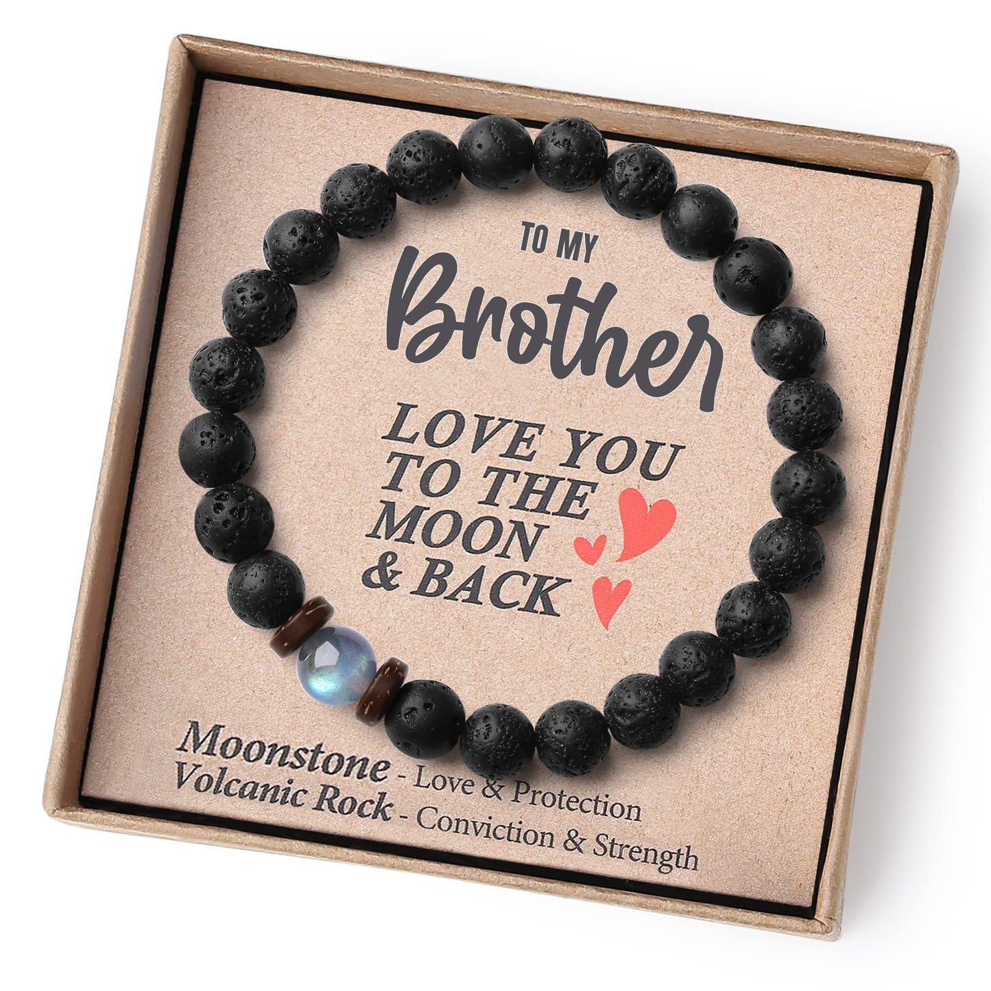 Love you to the moon and back, Volcanic Stone Bracelet