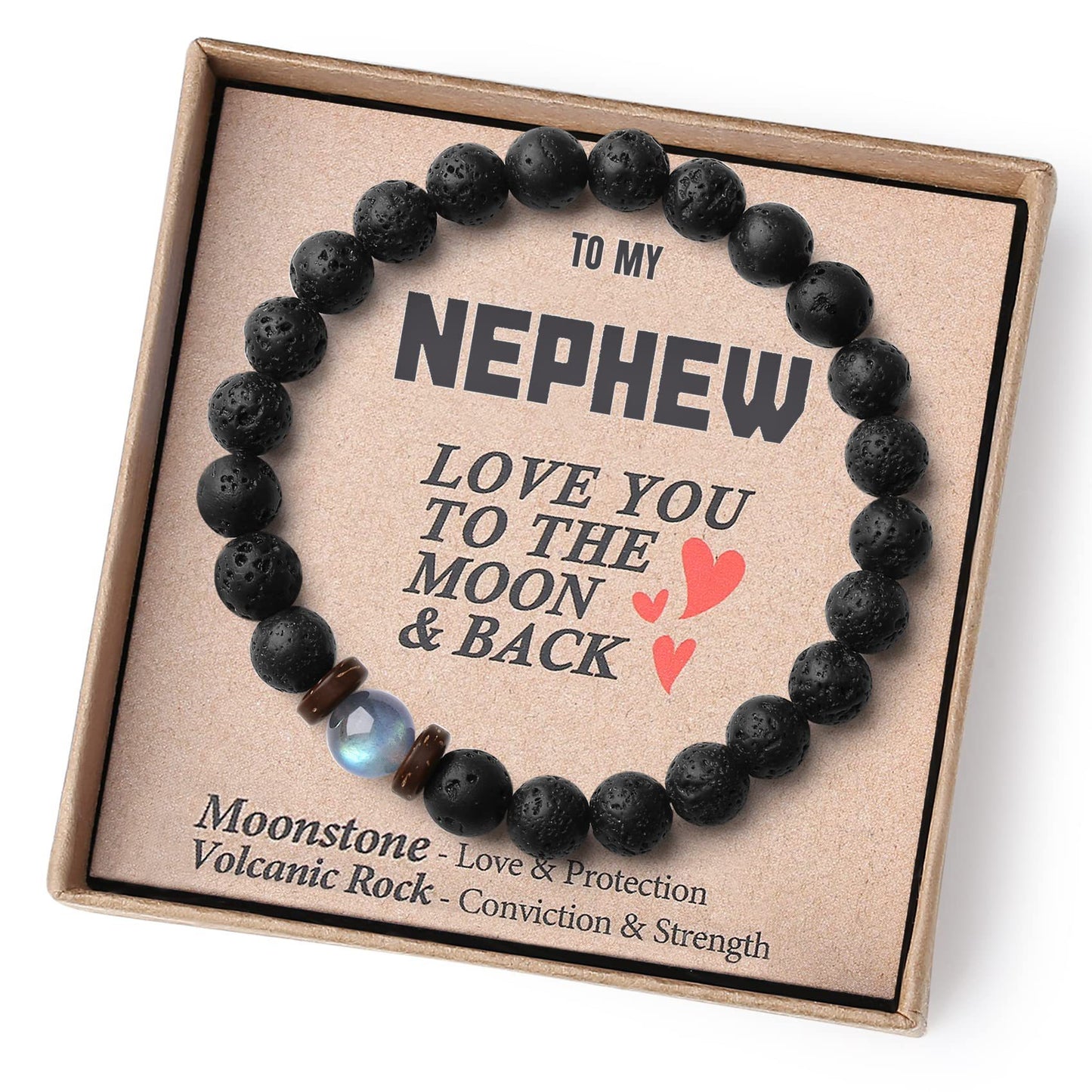 Love you to the moon and back, Volcanic Stone Bracelet