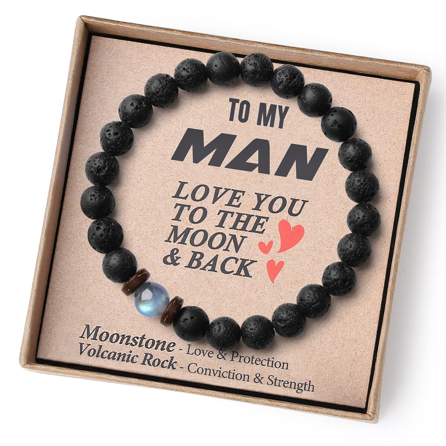 Love you to the moon and back, Volcanic Stone Bracelet