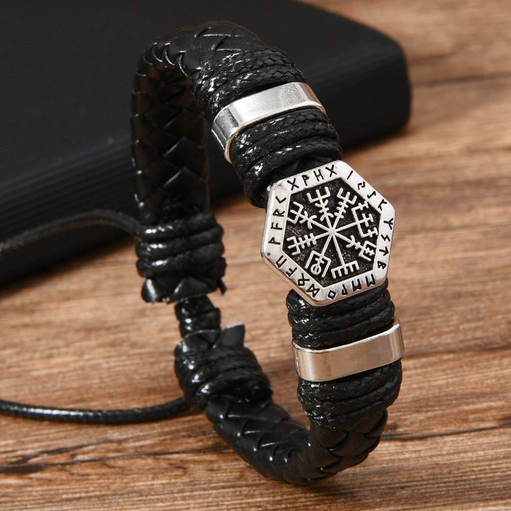 Pu Leather Viking Compass Bracelet