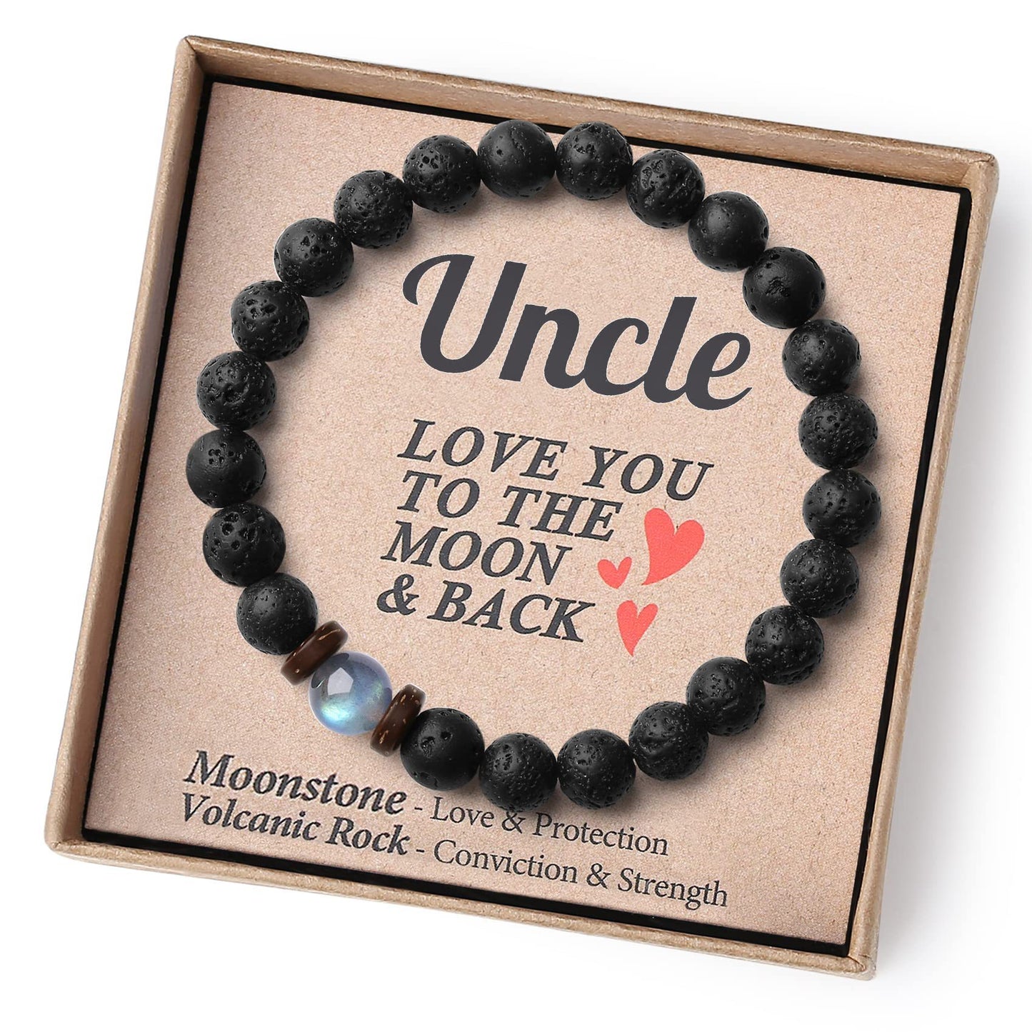 Love you to the moon and back, Volcanic Stone Bracelet
