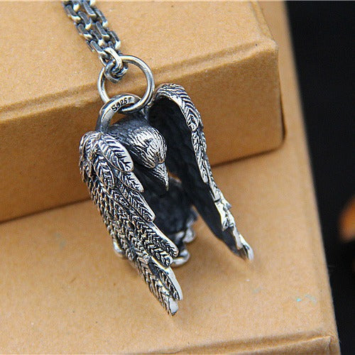 Vintage Evil Psychic Crow Sterling Silver Pendant Necklace