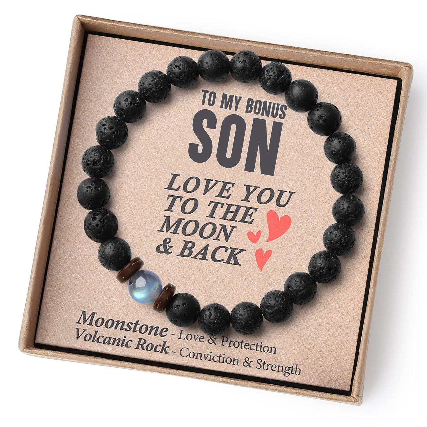 Love you to the moon and back, Volcanic Stone Bracelet