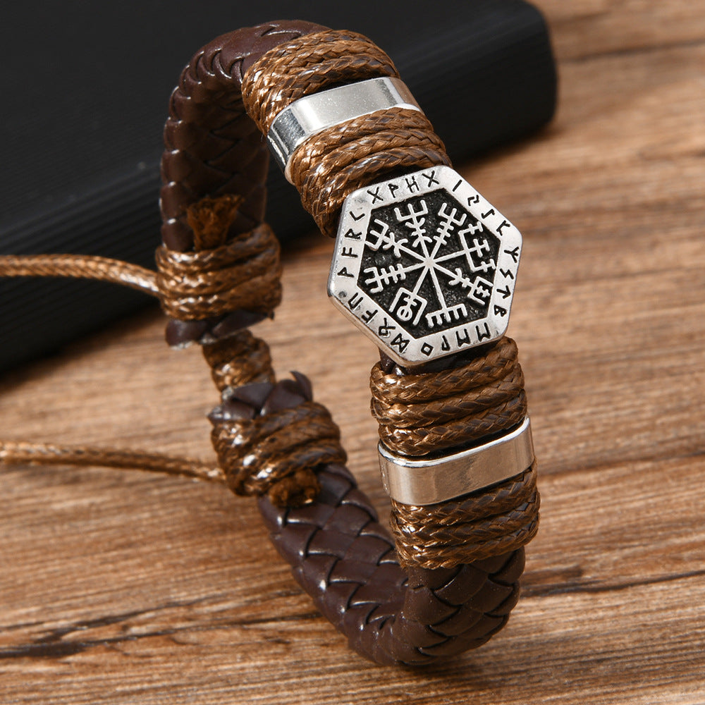 Pu Leather Viking Compass Bracelet