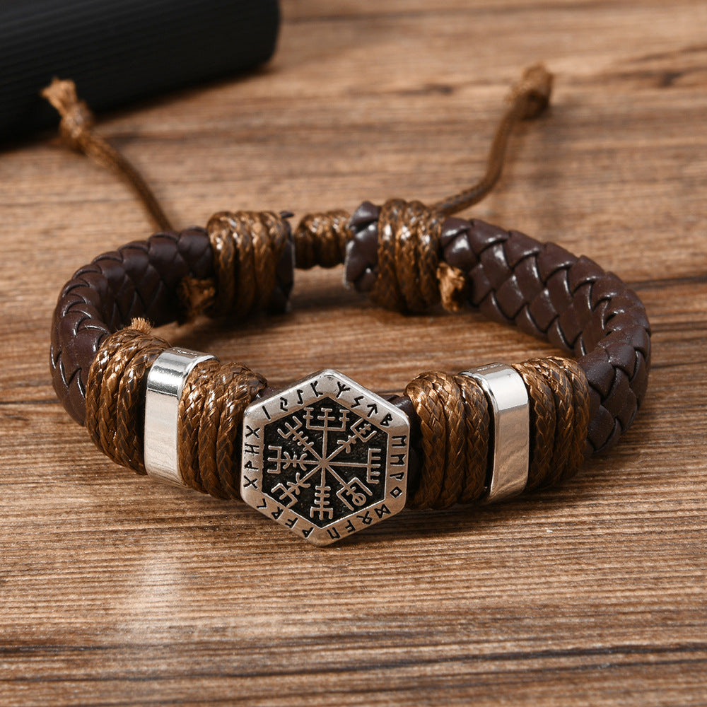 Pu Leather Viking Compass Bracelet