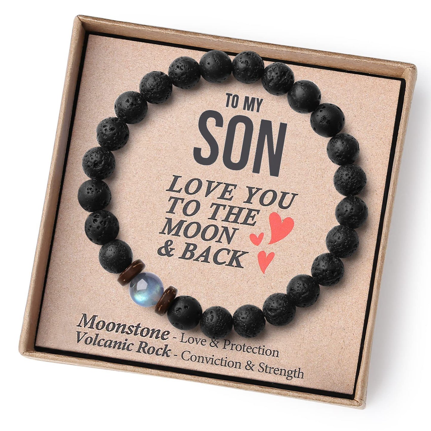 Love you to the moon and back, Volcanic Stone Bracelet