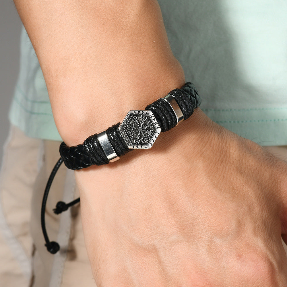 Pu Leather Viking Compass Bracelet