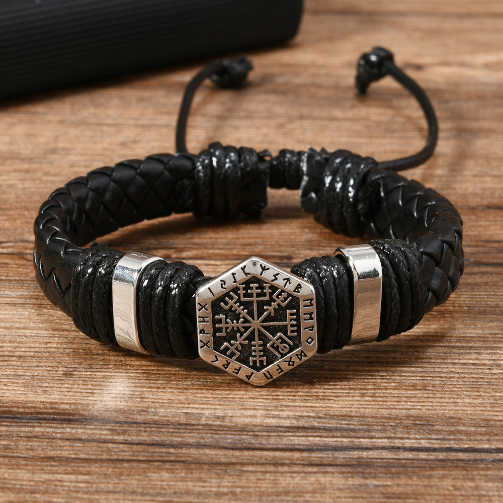 Pu Leather Viking Compass Bracelet