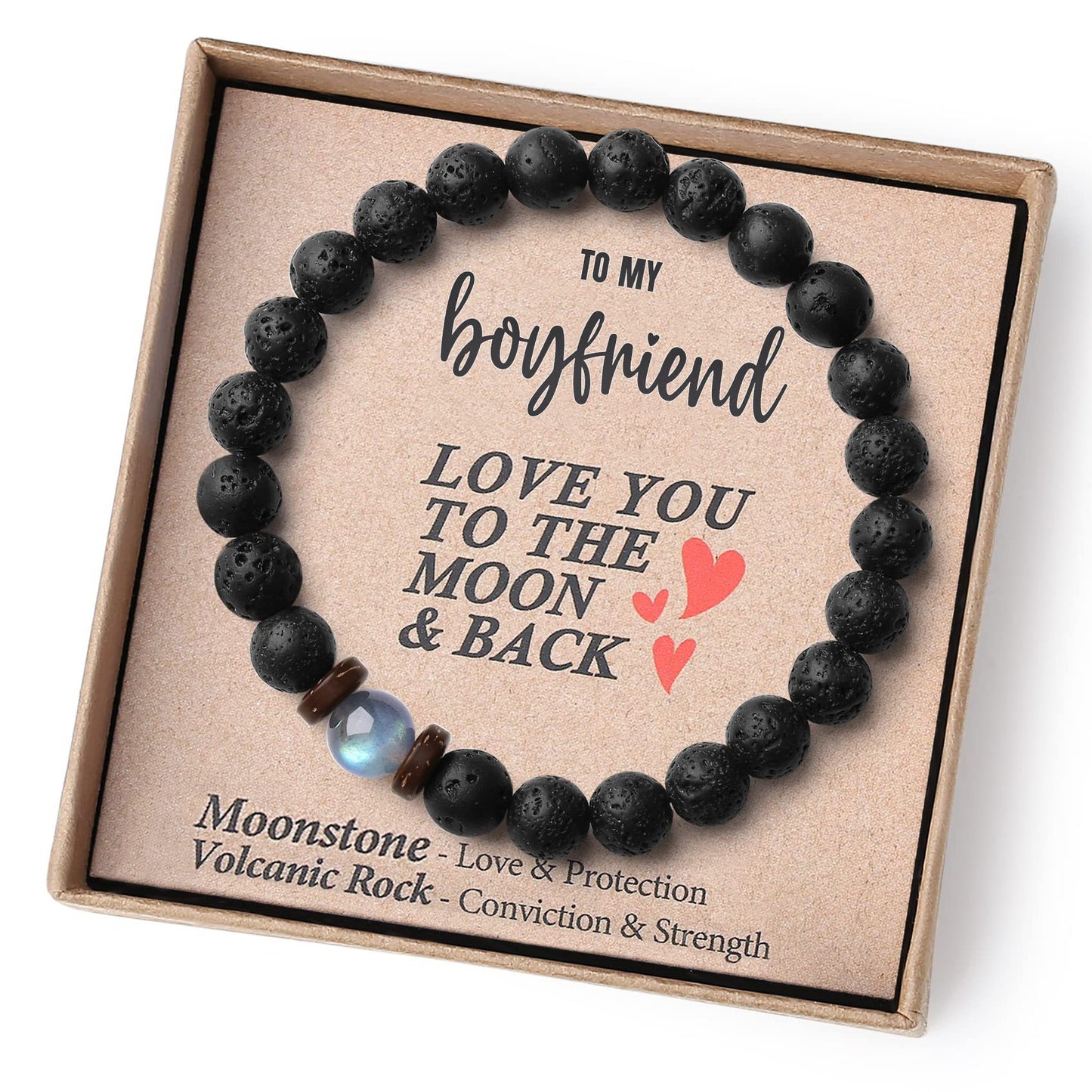 Love you to the moon and back, Volcanic Stone Bracelet
