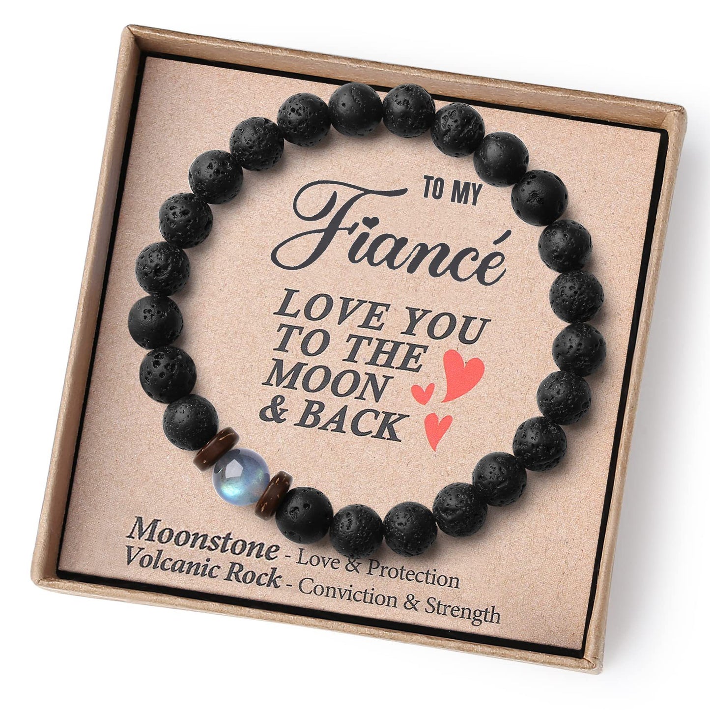 Love you to the moon and back, Volcanic Stone Bracelet