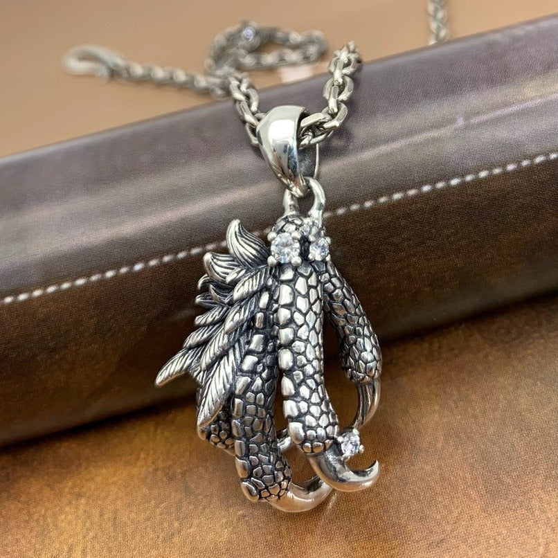S925 Sterling Silver Vintage Thai Silver Dragon Claw Pendant